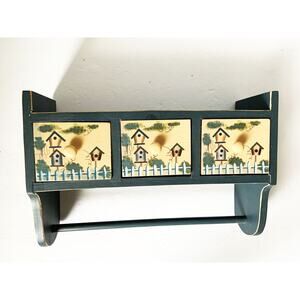 3 Drawer Hand Painted Shelf and Towel Hanger Country Farmhouse